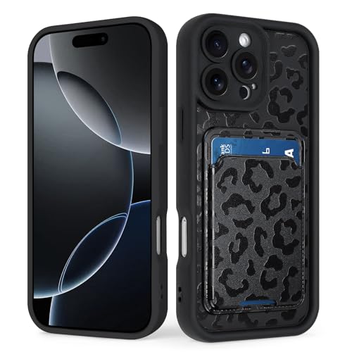 tharlet Kompatibel mit iPhone 16 Pro Max Wallet Case mit Kartenhalter, Niedliches Leoparden-Gepardenmuster, weiches TPU, Anti-Kratzschutz, Stoßfeste Brieftaschenhülle für iPhone 16 Pro Max, Schwarz von tharlet
