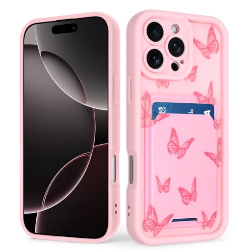 tharlet Kompatibel mit iPhone 16 Pro Max Wallet Case mit Kartenhalter, Niedliches Schmetterlingsmuster, weiches TPU, Anti-Kratzer, Stoßfeste Brieftaschenhülle für iPhone 16 Pro Max, Rosa von tharlet