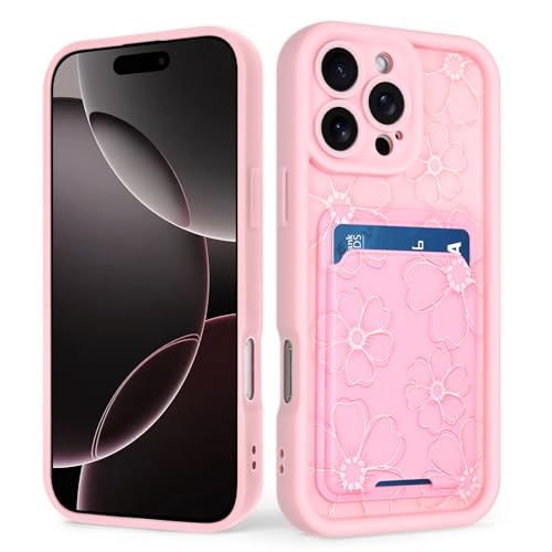 tharlet Kompatibel mit iPhone 16 Pro Max Wallet Case mit Kartenhalter, süßes Blumenmuster, weiches TPU, Anti-Kratzer, stoßfest, Brieftaschenhülle für iPhone 16 Pro Max, Rosa von tharlet