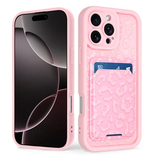 tharlet Kompatibel mit iPhone 16 Pro Max Wallet Case mit Kartenhalter, süßes Leoparden-Gepardenmuster, weiches TPU, Anti-Kratzschutz, stoßfeste Brieftaschenhülle für iPhone 16 Pro Max, Rosa von tharlet