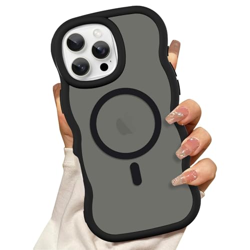 tharlet Magnetische Schutzhülle für iPhone 16 Pro Max, kompatibel mit Magsafe, gelockter, gewellter Rahmen, hart, durchscheinend, matt, transparent, stoßfest, TPU-Stoßdämpfer, für iPhone 16 Pro Max von tharlet