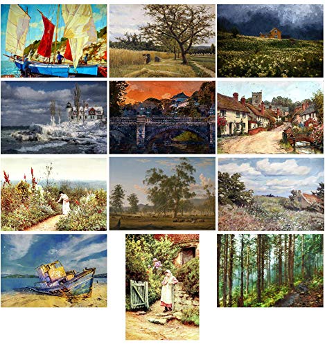 12 künstlerische / gemalte Landschafts-Grußkarten von the lazy panda card company