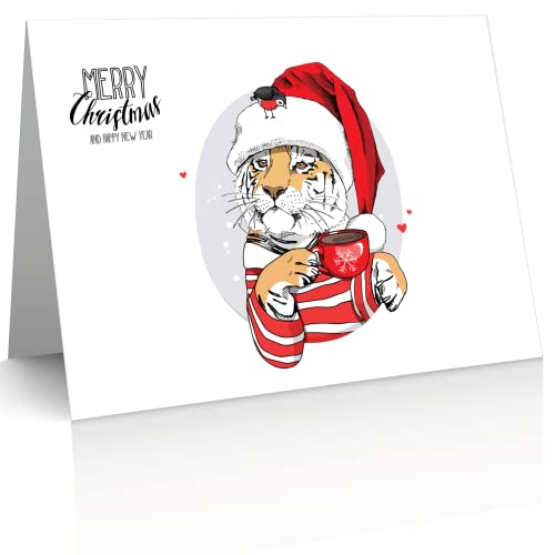 25 lustige Weihnachtskarten aus Recyclingpapier (Tiger) von the lazy panda card company