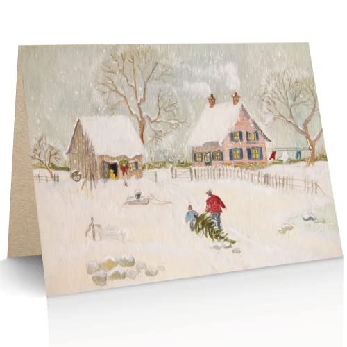 25 x Gezeichnete Schneetag Weihnachtskarten aus recyceltem Papier (25 Stück) von the lazy panda card company