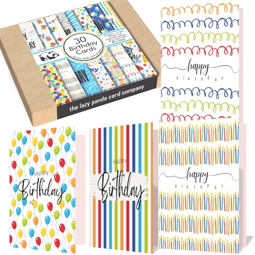 30 leuchtende Geburtstagskarten mit Umschlägen aus Recyclingpapier 15 verschiedene Motive 30 leuchtende Geburtstagskarten mit Umschlägen aus Recyclingpapier 15 verschiedene Motive von the lazy panda card company