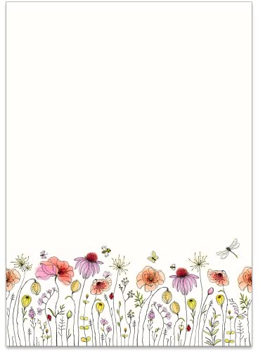 36 Recycling Blatt altmodisches Wildblumen Briefpapier/Vintage Design Papier DIN A4 Recycling. Ideal für Vintage-Einladungen und Briefe von the lazy panda card company