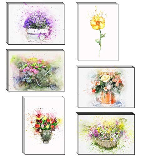 48 umweltfreundliche Blanko Grußkarten mit Aquarell Blumenmotiven und recycelten Umschlägen von the lazy panda card company