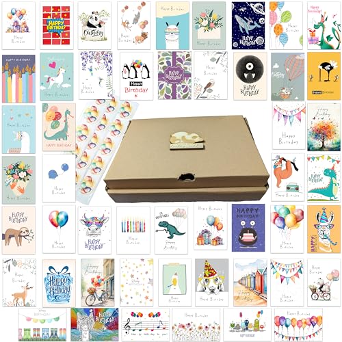 50 beliebte Geburtstagskarten mit Aufklebern und Umschlägen aus Recyclingpapier (50 beliebte Mischung) von the lazy panda card company