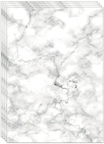 60 A4 Blatt buntes Marmorpapier, beidseitig bedruckt 90GSM marmoriertes papier Marmor Weiss (Weiß) von the lazy panda card company