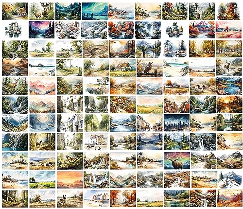 The Drawn Animal Art Box - 100 Postkarten von Tieren in Aquarellen gezeichnet - 100 verschiedene Designs (100 gemalte Landschaften) von the lazy panda card company