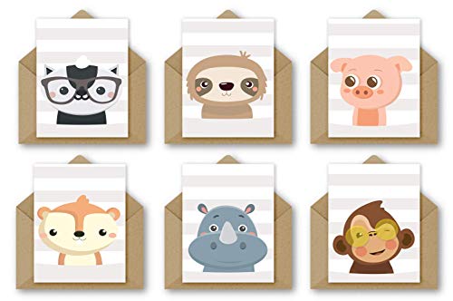 Umweltfreundliche recycelte Grußkarten mit niedlich gezeichneten Tieren auf der Vorderseite (12 Set) von the lazy panda card company