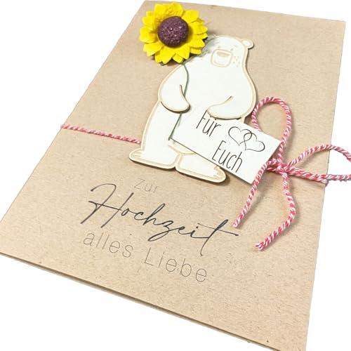 the lazy panda card company Handgemachte Hochzeitskarte mit Holzbär, Schnur und Papier-Sonnenblumen Karte Hochzeit the lazy panda card company Handgemachte Hochzeitskarte mit Holzbär, Schnur und Papier-Sonnenblumen Karte Hochzeit von the lazy panda card company