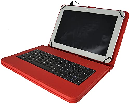 theoutlettablet® Hülle mit abnehmbarer Tastatur auf Spanisch (inkl. Buchstabe Ñ) Typ C für Tablet TECLAST P30 HD (10,4 Zoll) / Teclast P25 (10,1 Zoll) - Farbe Rot von theoutlettablet