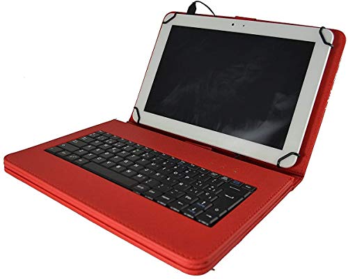 theoutlettablet® Hülle mit abnehmbarer Tastatur in Spanisch (inkl. Buchstabe Ñ) für Tablet BEISTA X109 10,1 Zoll - Typ-C, Rot von theoutlettablet