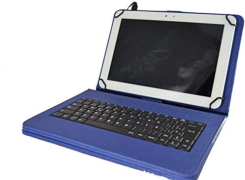 theoutlettablet® Schutzhülle mit abnehmbarer Tastatur in Spanisch (inkl. Buchstabe Ñ) für Tablet Vankyo S20 10,1 Zoll - Typ-C, Blau von theoutlettablet