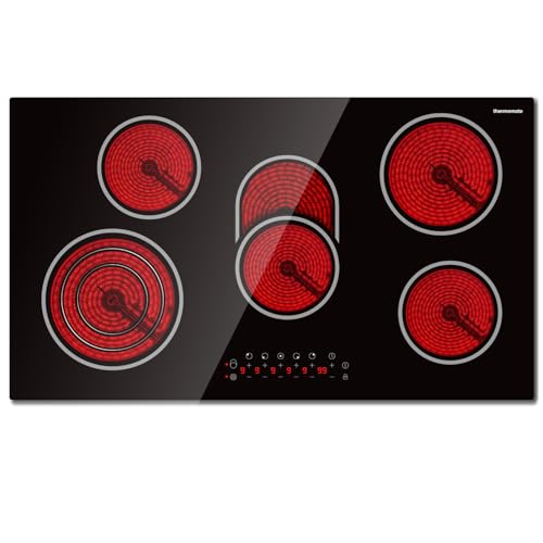 Glaskeramikkochfeld, thermomate CHTB915 Autarkes Einbau Kochfeld 90cm Elektrokochfeld, Glaskeramik-Kochfelder mit 5 Kochzonen/Touch-Steuerung/Kindersicherung/Timer/ 8,5kW von thermomate