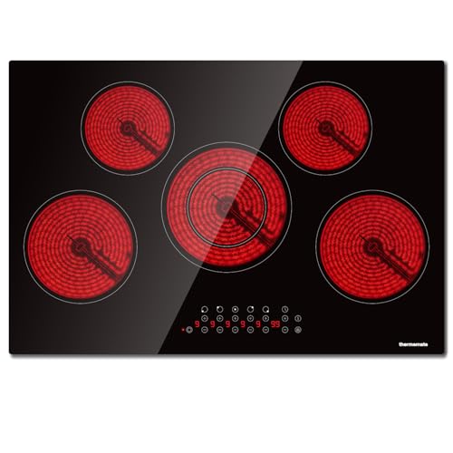 Thermomate CHTB775 Glaskeramikkochfeld 77cm, Elektrokochfeld Glaskeramik-Kochfelder mit 5 Kochzonen, Zweifach-Zone/Kindersicherung/Timerfunktion/ 8,2kW von thermomate