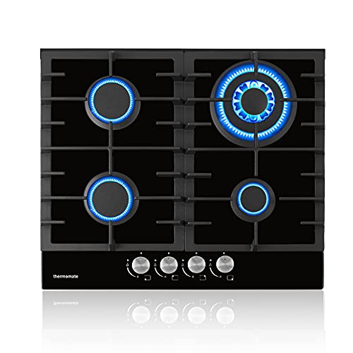 Thermomate GHBG604 Glas Gaskochfeld 4 Flammig, 60 cm Einbau-Gas kochfeld, Schwarz Glasherd mit Automatischer Thermoelementschutz 8000 Watt, Erdgas/Butan Thermomate GHBG604 Glas Gaskochfeld 4 Flammig, 60 cm Einbau-Gas kochfeld, Schwarz Glasherd mit Automatischer Thermoelementschutz 8000 Watt, Erdgas/Butan von thermomate