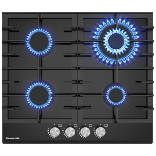 Thermomate GHBG604 Glas Gaskochfeld 4 Flammig, Propan Einbau Gaskochfeld 60 cm, Schwarz Glasherd mit Automatischer Thermoelementschutz 8000 Watt, Erdgas/LPG Thermomate GHBG604 Glas Gaskochfeld 4 Flammig, Propan Einbau Gaskochfeld 60 cm, Schwarz Glasherd mit Automatischer Thermoelementschutz 8000 Watt, Erdgas/LPG von thermomate