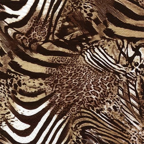 Servietten Papier 33x33cm 3-lagig 20 Stück Leopard & Zebra Muster - hochwertig & nachhaltig - Einweg Motivservietten Partyservietten - Papierservietten für Geburtstag - Schwarz Braun Weiß von ti-flair