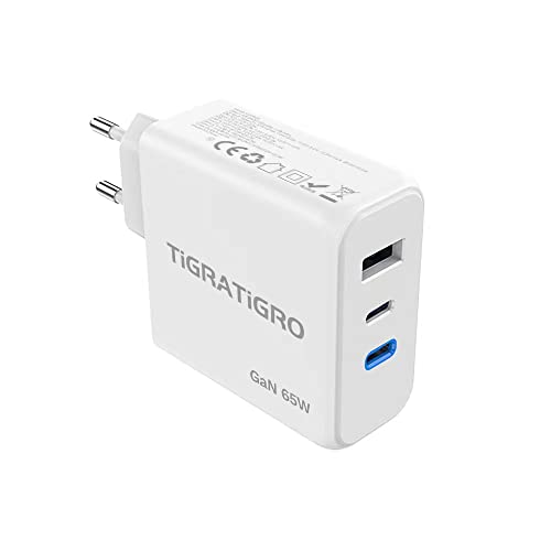 Tigratigo 65W USB C Ladegerät, USB C Netzteil mit 3 Ports, Schnellladegerät 2 USB C & 1 USB A PD 3.0 GaN, USB C Ladegerät für MacBook Pro/Air, iPad Pro/Air, iPhone, Galaxy von tigratigro