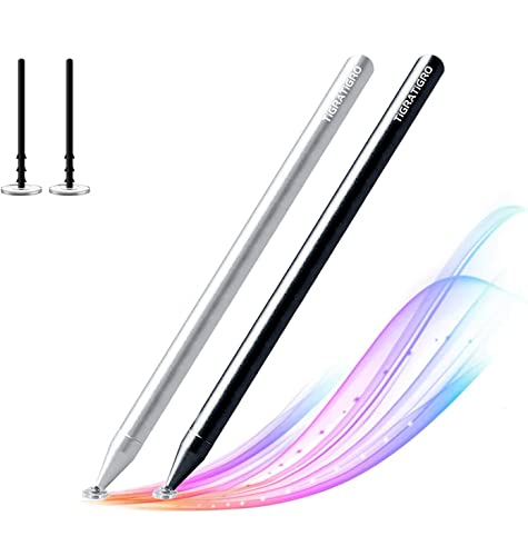 Tigratigro [2 Pcs] Touch Screen Stylus Pens, Disc Tip High Sensitivity Pen Universal for Apple/iPhone/iPad PRO/Mini/Air/Android and Other Touch Screens (Silver + Black) von tigratigro