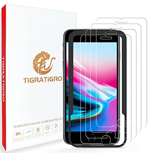 Tigratigro [4 Stück 2,5D Glas] für iPhone SE2022 /iPhone SE2020 /iPhone 8/iPhone 7/6S/6 Panzerglasfolie (4,7 Zoll)-HD 9H Härte, 0,33 mm super transparent [mit einfach zu installierenden Werkzeugen] von tigratigro