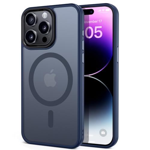 tigratigro Magnetisch Hülle für iPhone 14 Pro Kompatibel mit MagSafe, Durchscheinende Matt Handyhülle Rückseite Dünn Stoßfest Schutzhülle(Navy Blau) von tigratigro