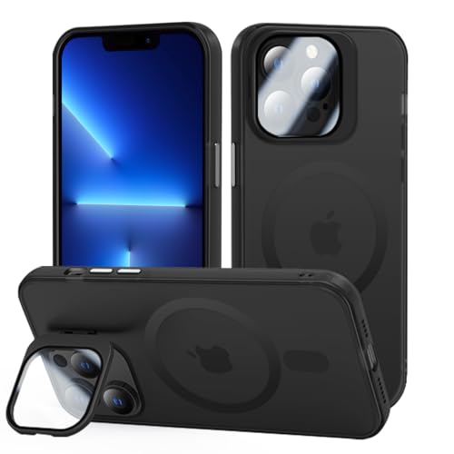 Tigratigro Case with Kickstand, Compatible Mag-Safe with iPhone 13 Pro, H9 Tempered Glass Camera Protection, Frosted Translucent Back Cover, Anti-Fingerprint, Velvet Touch(Graphit Schwarz) von tigratigro