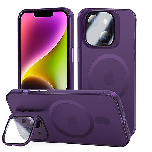 Tigratigro Case with Kickstand, Compatible Mag-Safe with iPhone 14, H9 Tempered Glass Camera Protection, Frosted Translucent Back Cover, Anti-Fingerprint, Velvet Touch(Dark Purple) von tigratigro