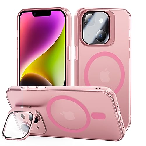 Tigratigro Case with Kickstand, Compatible Mag-Safe with iPhone 14 Plus, H9 Tempered Glass Camera Protection, Frosted Translucent Back Cover, Anti-Fingerprint, Velvet Touch(Sakura Pink) von tigratigro