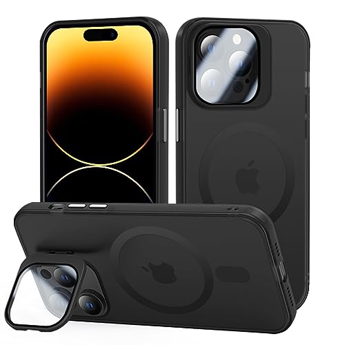 Tigratigro Case with Kickstand, Compatible Mag-Safe with iPhone 14 Pro, H9 Tempered Glass Camera Protection, Frosted Translucent Back Cover, Anti-Fingerprint, Velvet Touch(Graphite Black) von tigratigro