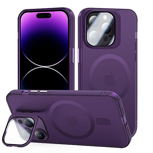 Tigratigro Case with Kickstand, Compatible Mag-Safe with iPhone 14 Pro Max, Tempered Glass H9 Camera Protection, Frosted Translucent Back Cover, Anti-Fingerprint, Velvet Touch(Dark Purple) von tigratigro
