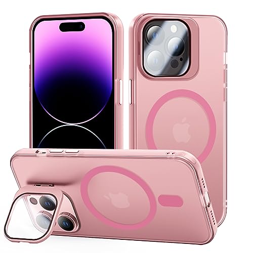 Tigratigro Case with Kickstand, Compatible Mag-Safe with iPhone 14 Pro Max, Tempered Glass H9 Camera Protection, Frosted Translucent Back Cover, Anti-Fingerprint, Velvet Touch(Sakura Pink) von tigratigro