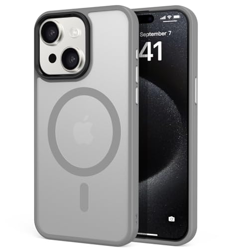 tigratigro Magnetisch Hülle für iPhone 15 Kompatibel mit MagSafe, Durchscheinende Matt Handyhülle Rückseite Dünn Stoßfest Schutzhülle(Silber) von tigratigro