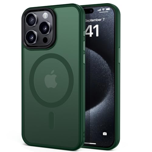 tigratigro Magnetisch Hülle für iPhone 15 Pro Kompatibel mit MagSafe, Durchscheinende Matt Handyhülle Rückseite Dünn Stoßfest Schutzhülle(Alpen Grün) von tigratigro