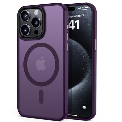 tigratigro Magnetisch Hülle für iPhone 15 Pro Max Kompatibel mit MagSafe, Durchscheinende Matt Handyhülle Rückseite Dünn Stoßfest Schutzhülle(Dunkel Violett) von tigratigro