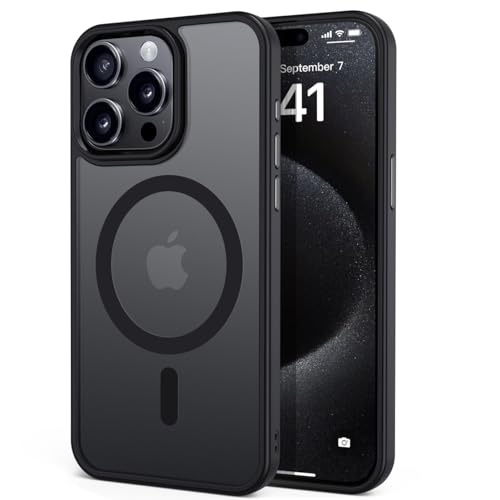 tigratigro Magnetisch Hülle für iPhone 15 Pro Max Kompatibel mit MagSafe, Durchscheinende Matt Handyhülle Rückseite Dünn Stoßfest Schutzhülle(Graphitschwarz) von tigratigro