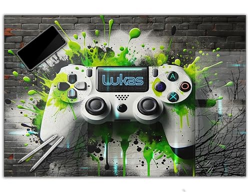 Gaming Schreibtischunterlage personalisiert mit Namen | wasserfeste Schreibunterlage, abwischbar, hochwertiges Acrylglas, Gamer Teenager Kunststoff | 60x40cm Graffiti Controller von timalo