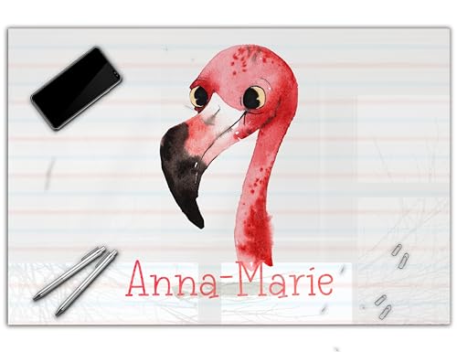 Schreibtischunterlage personalisiert mit Namen | wasserfeste Schreibunterlage, abwischbar, glatt | stabiles, hochwertiges Acrylglas, Kinder Kunststoff Tiere | 120x60cm 16- Flamingo von timalo