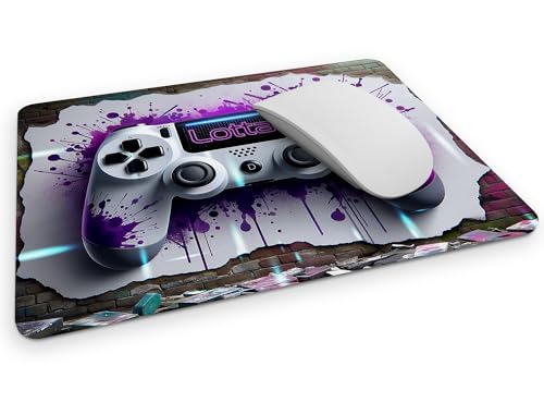 timalo® Gaming Mousepad personalisiert mit Namen | Mauspad mit Namen Geschenk für Gamer | Wunschname Gaming Zone | Graffiti Controller lila von timalo