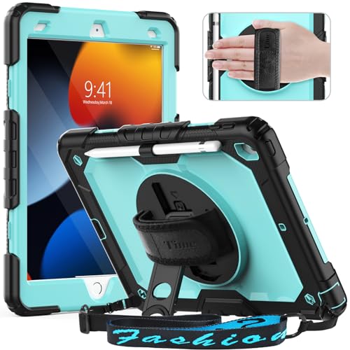 Timecity Case for 9th/ 8th/ 7th Generation 10.2 inch (Case for 9/8/ 7 Gen): with Strong Protection, Screen Protector, Hand/Shoulder Strap, Rotating Stand, Pencil Holder-Hellblau von timecity