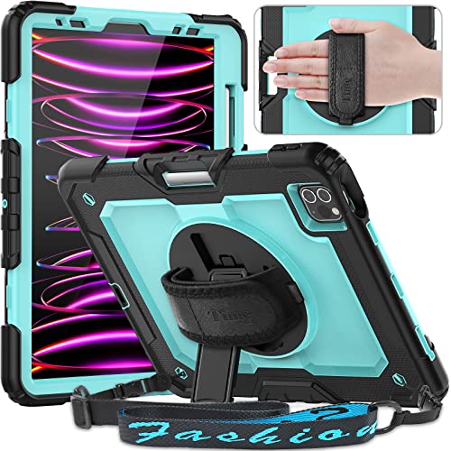 Timecity Case for iPad Pro 11 inch 2022/2021 (4th/ 3rd Generation), Shockproof Case with Screen Protector, Swivel Stand, Handle, Shoulder Strap, Pencil Holder Case for iPad Pro 13 Inch-Hellblau von timecity