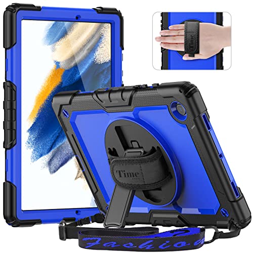 Timecity Hülle für Samsung Galaxy Tab A8 10.5 Zoll 2021,SM-X200 Case, Stoßfeste Robust mit Displayschutzfolie,Drehbar Stände, Handschlaufe, Schultergurt Schutzhülle für A8 Tablet Case,Dunkelblau von timecity
