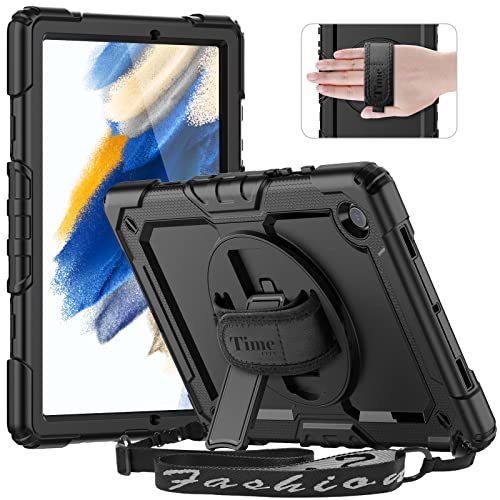 Timecity Hülle für Samsung Galaxy Tab A8 10.5 Zoll 2022 SM-X200/SM-X205/SM-X207, Stoßfeste Robust mit Displayschutzfolie， Drehbar Stände, Handschlaufe, Schultergurt Schutzhülle für SM-X200,Schwarz von timecity