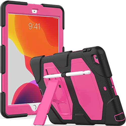 Timecity Hülle für iPad 10.2 Zoll (2019 Modell iPad 7. Generation Hülle) Rugged Shockproof Tablet Hülle mit Faltbarem Ständer und Stifthalter, Heavy Duty Schutzhülle - Rosenrot von timecity