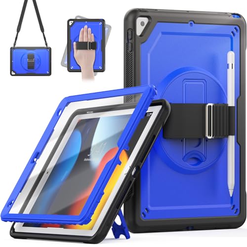 Timecity Hülle für iPad 9 Generation 10,2 Zoll, Stoßfest Robust iPad 9. 8. 7.Generation mit Displayschutz,360°-Drehbarer-Ständer Handschlaufe,Stifthalter,für iPad Air 3. Generation 10,5"-Blau von timecity