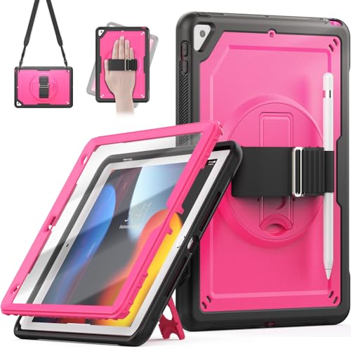 Timecity Hülle für iPad 9 Generation 10,2 Zoll, Stoßfest Robust iPad 9. 8. 7.Generation mit Displayschutz,360°-Drehbarer-Ständer Handschlaufe,Stifthalter,für iPad Air 3. Generation 10,5"-Rose von timecity