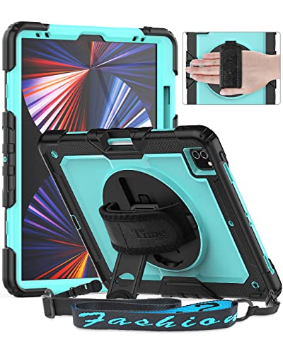 Timecity Hülle für iPad Pro 6./5./4./3. Generation 12,9 Zoll 2022/2021/2020/2018 Stoßfeste Schutzhülle mit Displayschutz Handschlaufe Schultergurt 360°-Drehbarer-Ständer Stifthalter- Hellblau von timecity