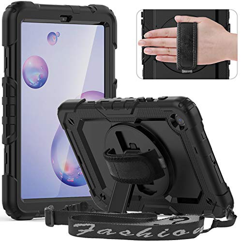 Timecity Schutzhülle für Samsung Galaxy Tab A 8,4 Zoll (21,3 cm) 2020 / SM-T307, mit integriertem Displayschutz, 360 Grad drehbarer Ständer, Handschlaufe und Schultergurt, Schwarz von timecity